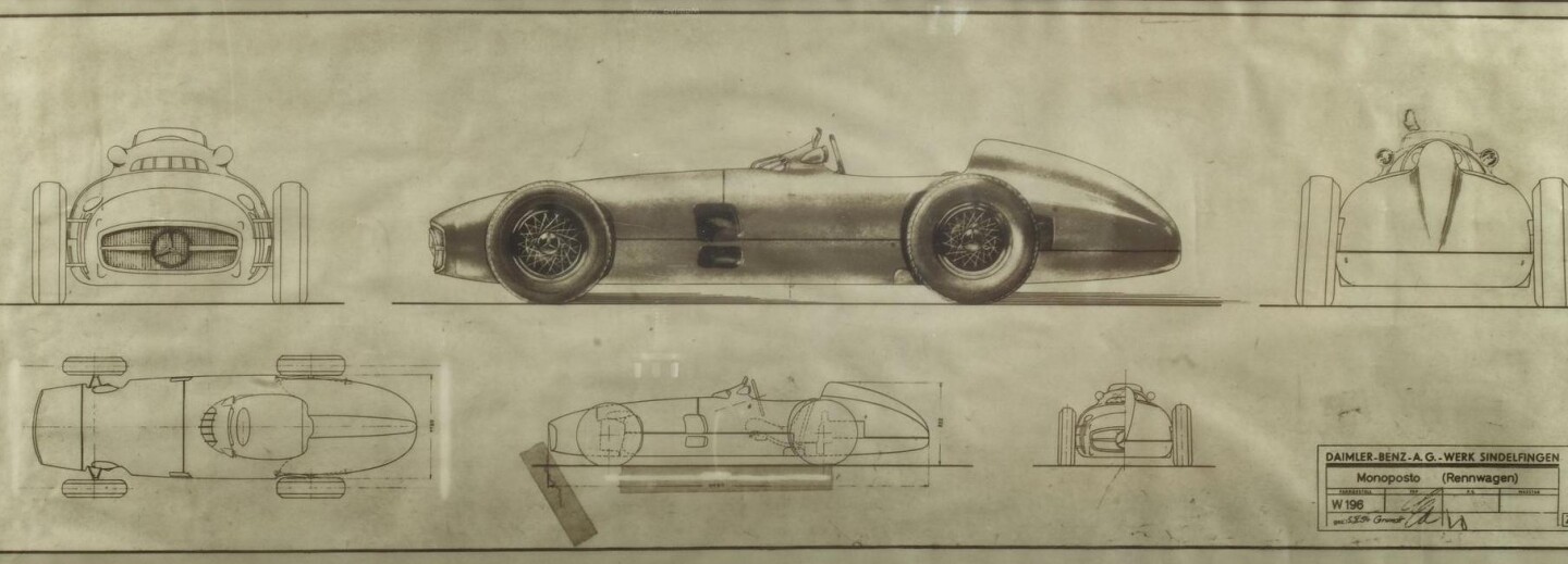 Blueprints of the Mercedes-Benz W196R accompanied the sale