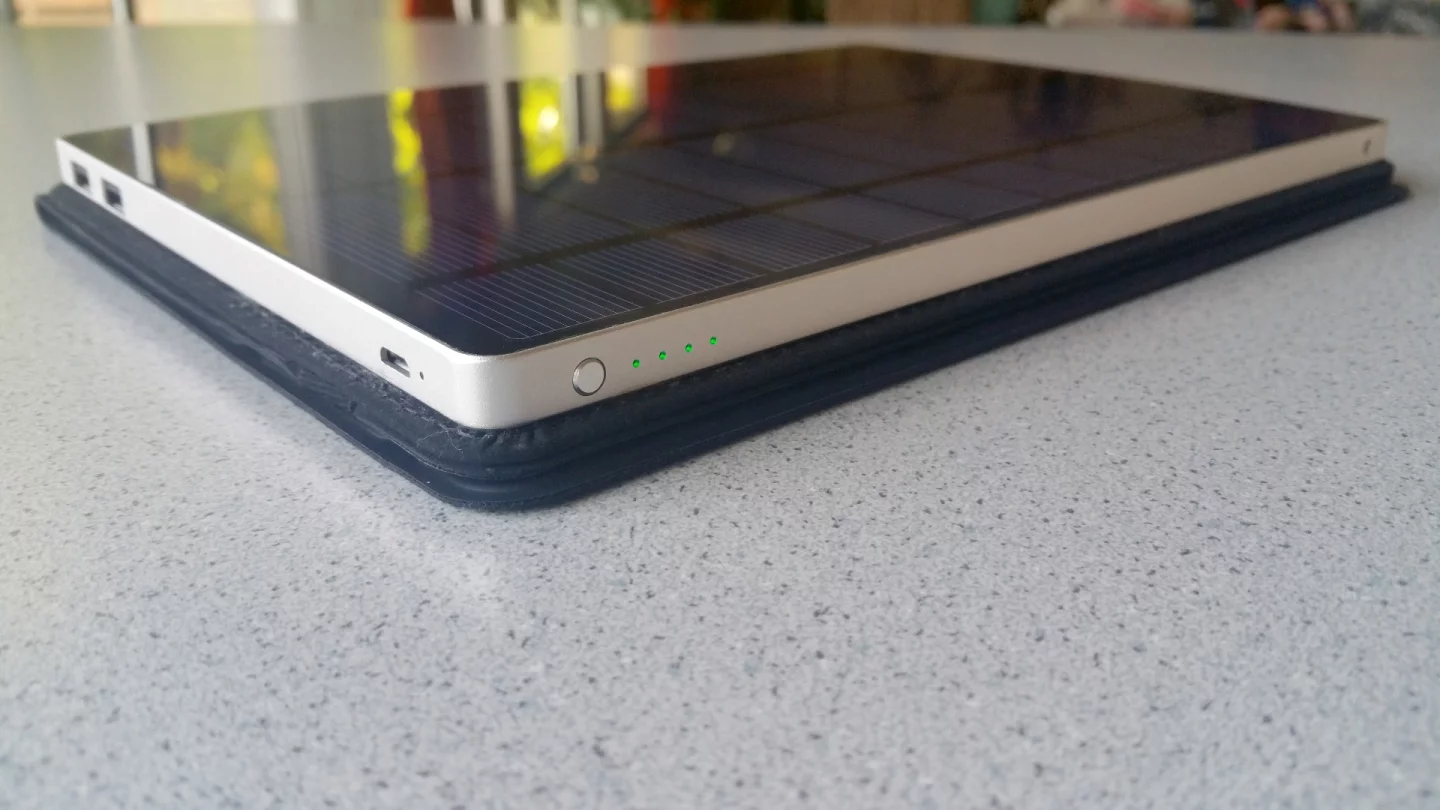 The Solartab packs a 13,000 mAh battery and a standard 4-LED system to show remaining power