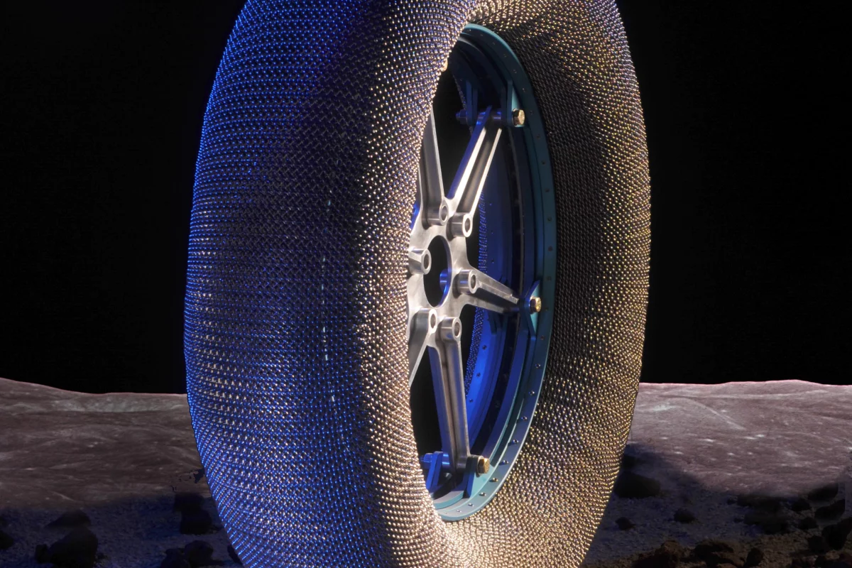 The puncture-proof Spring Tire has been designed for use on the Moon