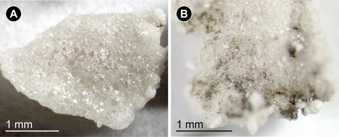 Samples of impact glass created during the experiment, which were found to trap a fairly large amount of water
