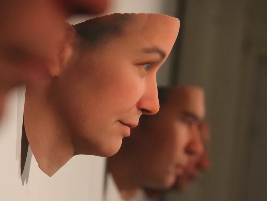 One of the 3D printed faces reconstructed from DNA found on the street in Heather Dewey-Hagborg's Stranger Visions
