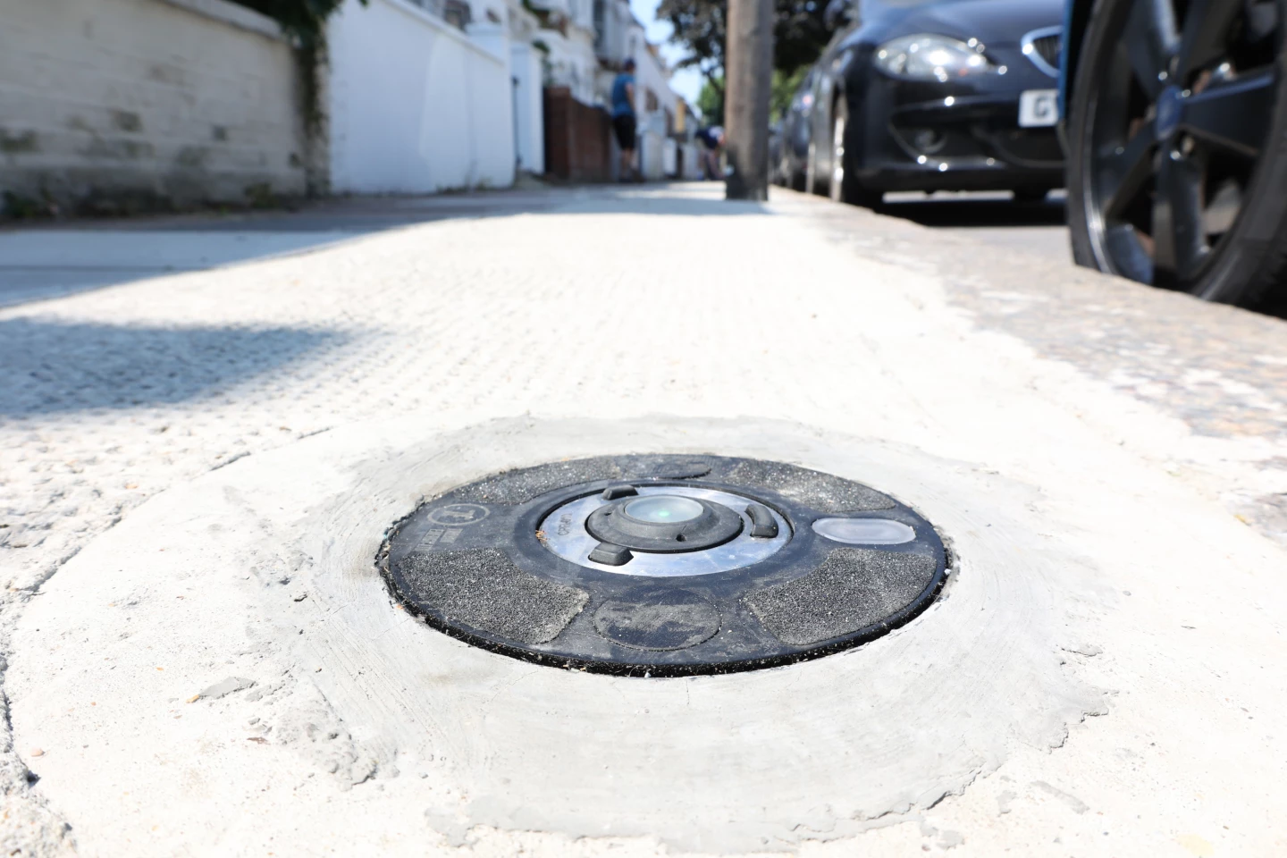 When not in use, the Trojan charge points are almost flush with the pavement