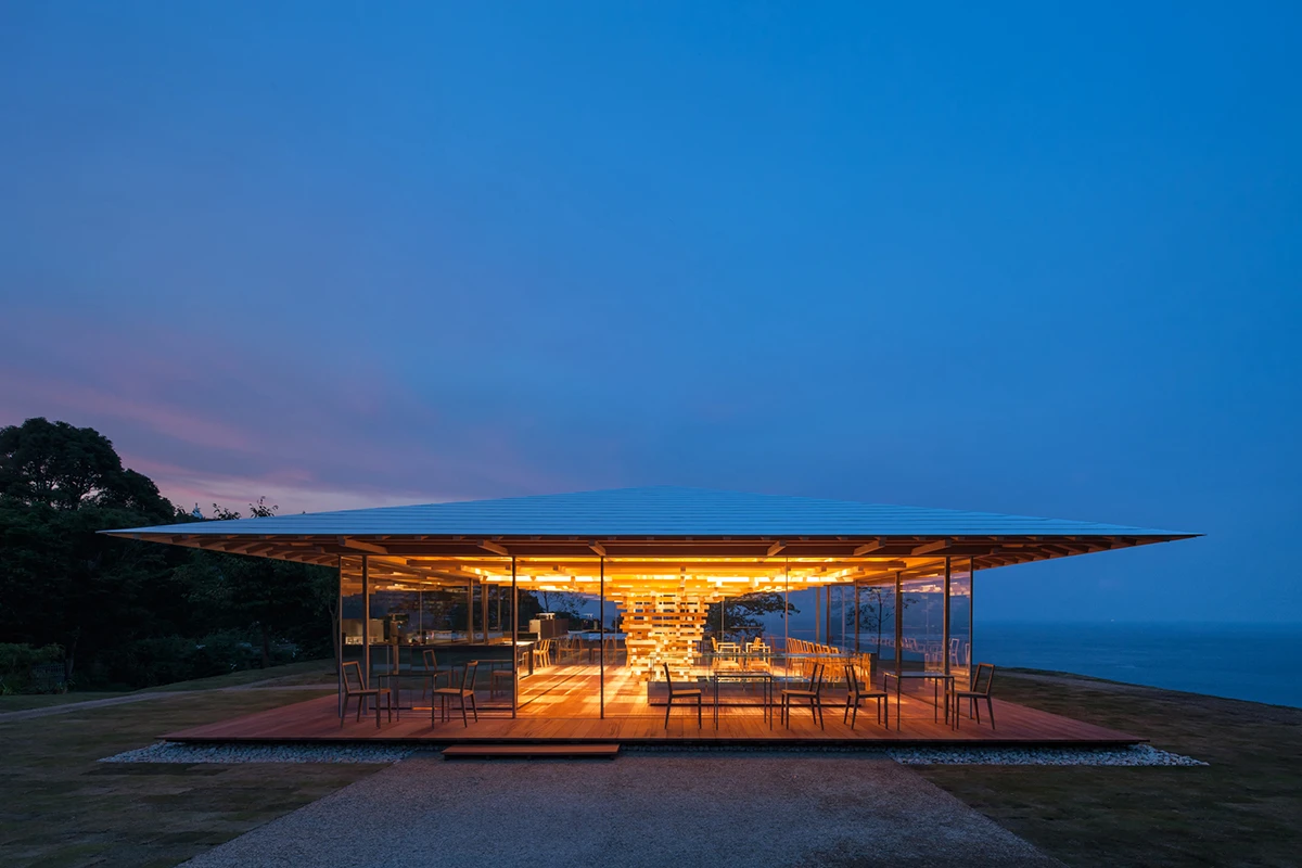 The Coeda House café sits atop a cliff overlooking the Pacific Ocean