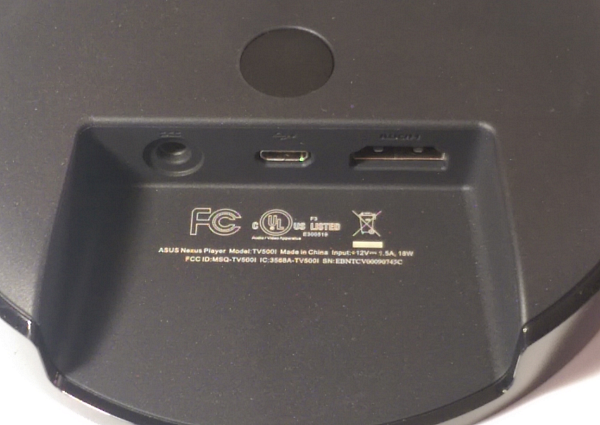 Power, HDMI, and MicroUSB ports on Nexus Player
