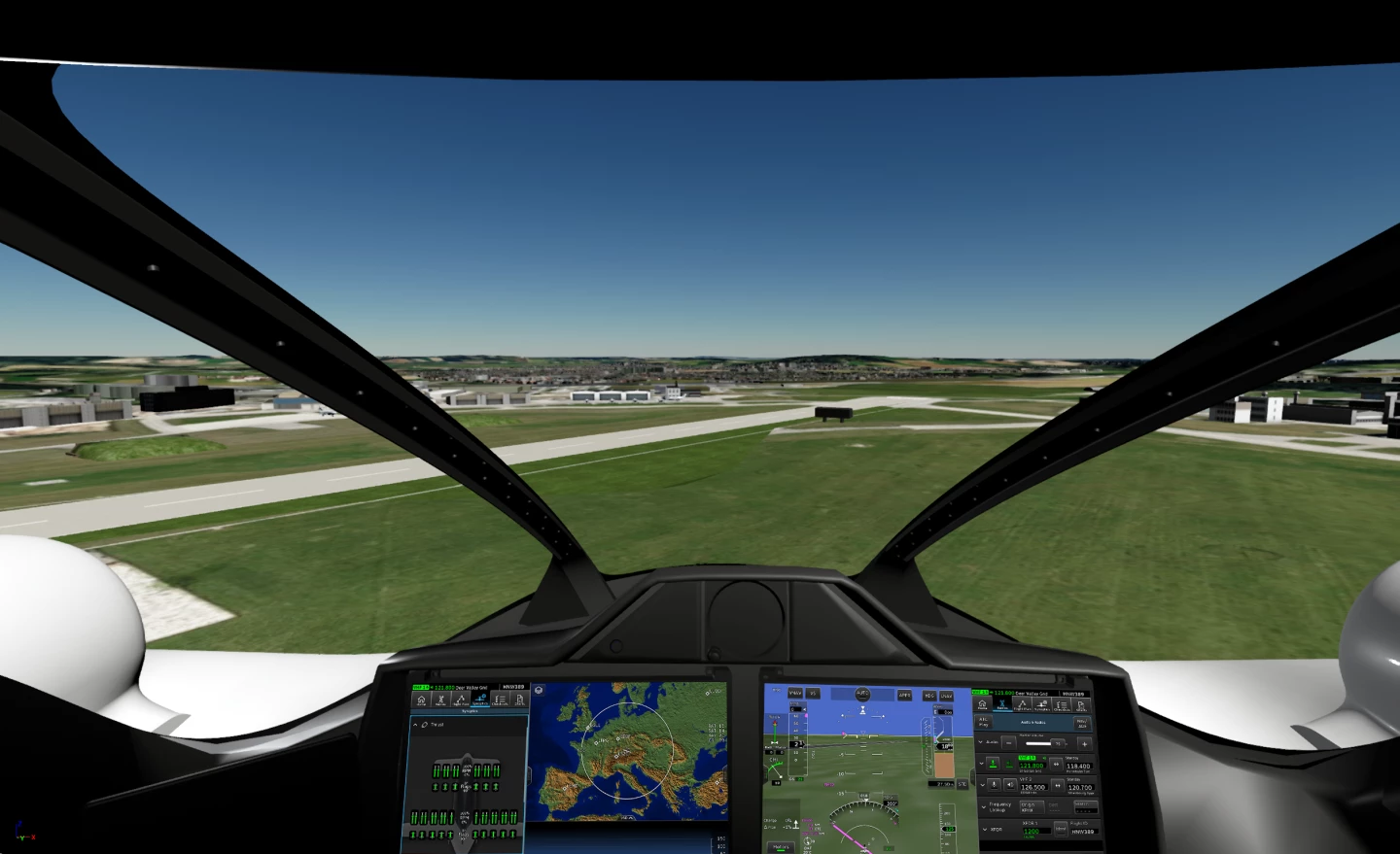 Excellent visibility out of the cockpit. Looking left and right, you can clearly see the propulsion banks on the canards tilting as you fly