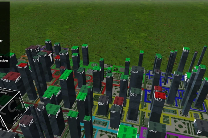 A 3D view of Fidelity Labs StockCity via Oculus Rift headset