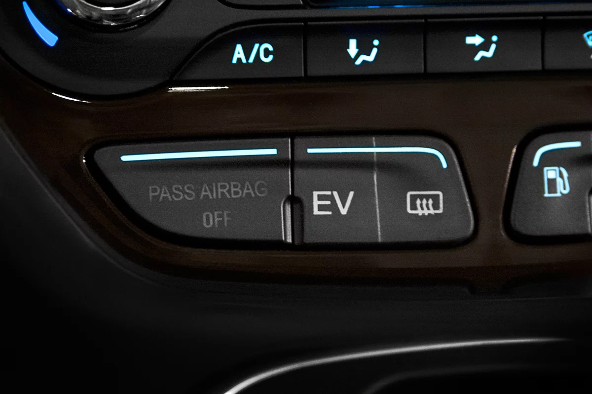 The EV Mode button in the center stack of Ford's C-MAX Energi