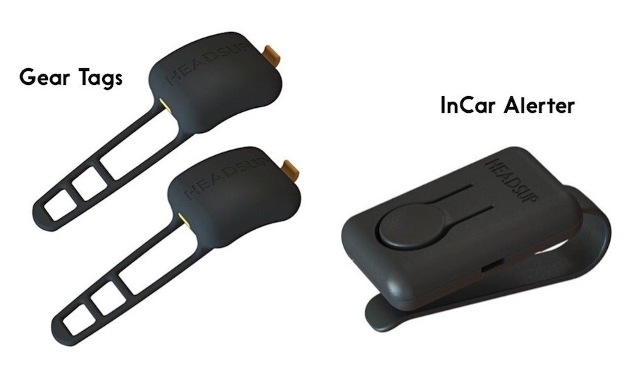The HeadsUp gear tags and in-car alerter