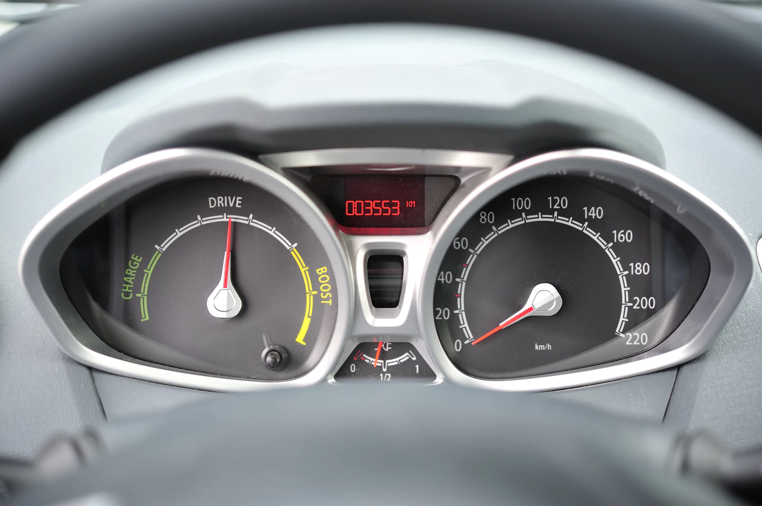 The dashboard of the eWheelDrive reflects its electric design