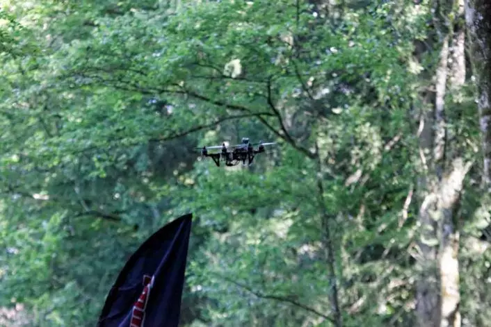 24 competitors raced their drones through the 150 m (492 ft) course