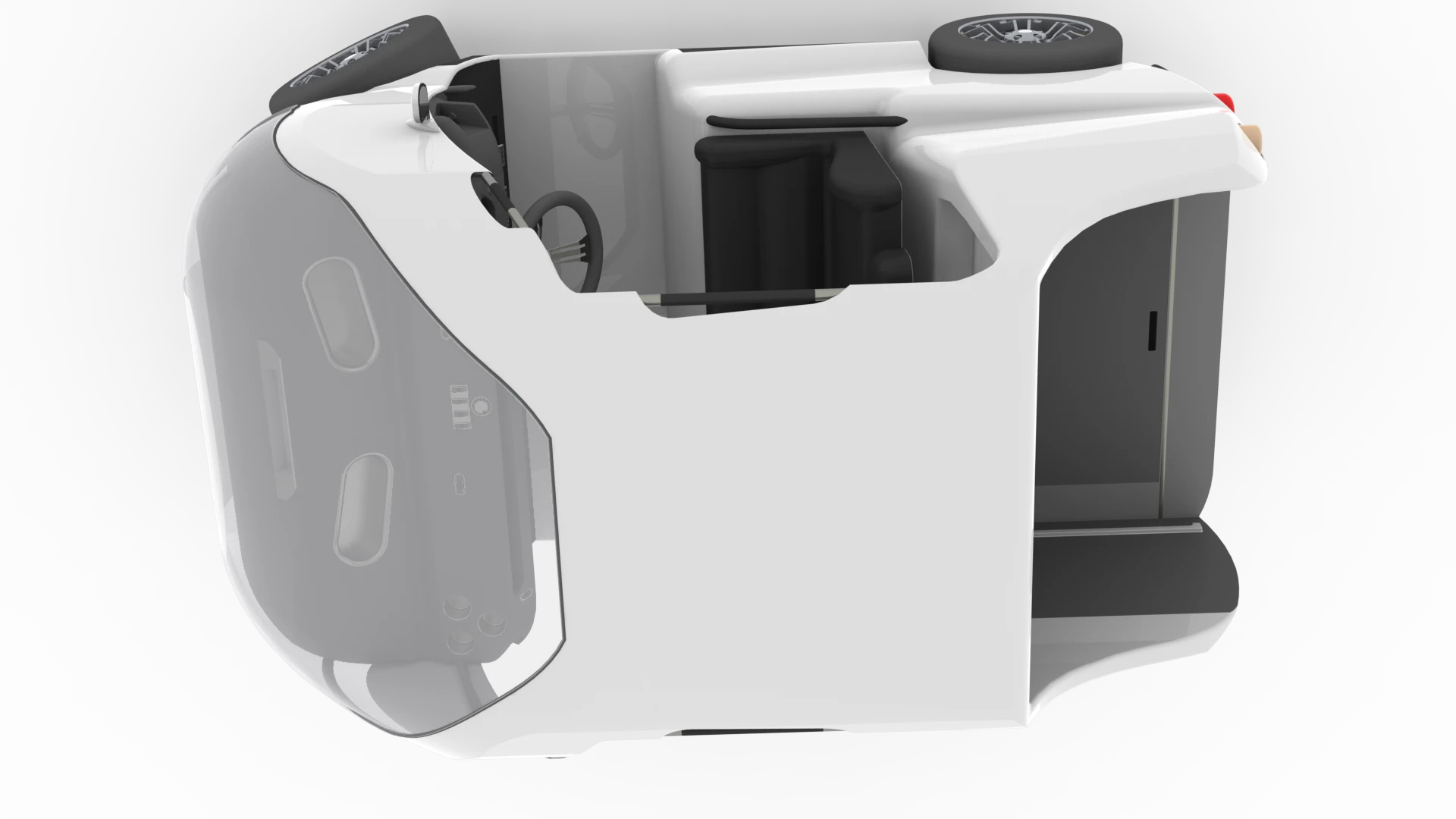 will have a welded box steel, powder-coated chassis surrounded by a Reaction Injection Molding (RIM) Polypropylene body with high density foam internal paneling and lightweight tubular steel internal support