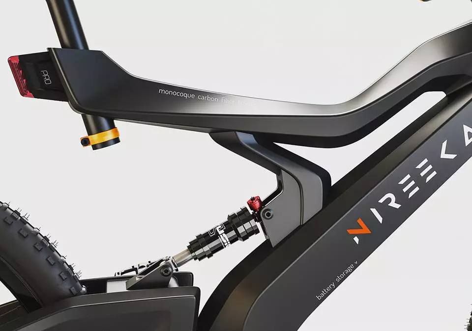 Nireeka carbon e-bike: frame and rear suspension