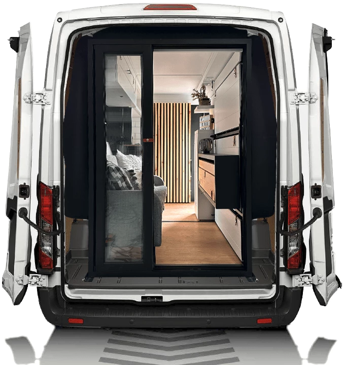 The VanCubics come as a pair and slide into the van to create a seamless camper van space