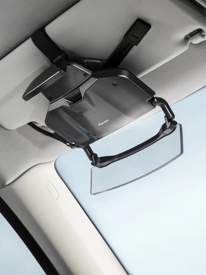 Pioneer's Navgate HUD fitted to a sun visor