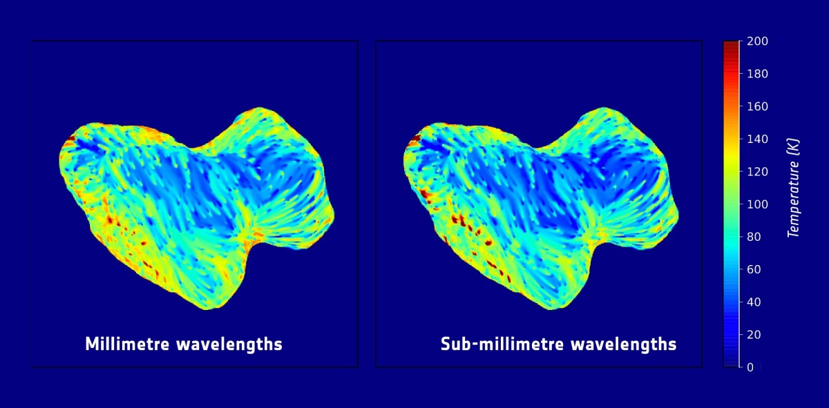 Subsurface temperature maps of 67P/C-G, showing the southern hemisphere of the comet