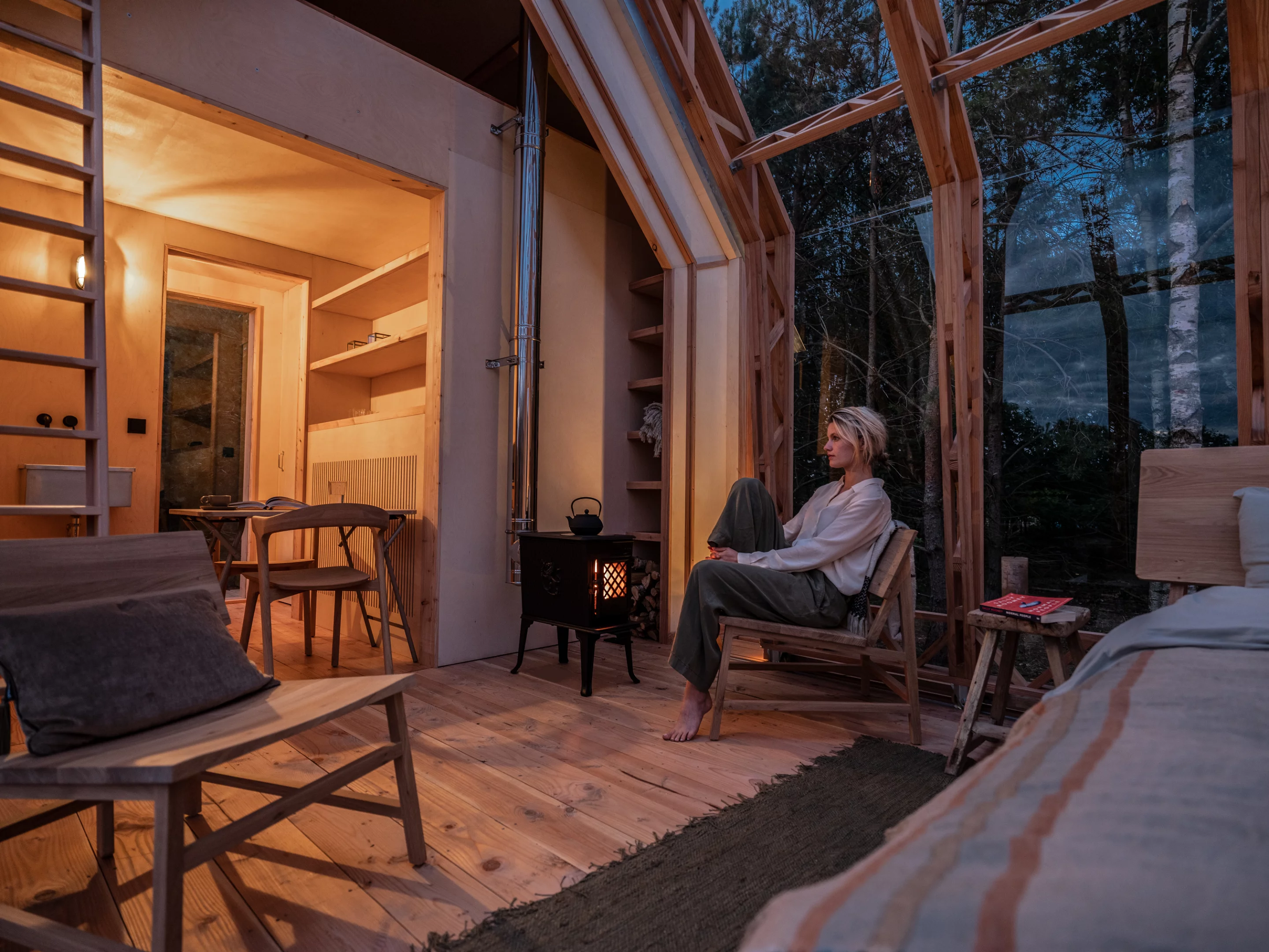 Anna Stay's interior is finished in birch plywood and it has a simple cabin-like decor