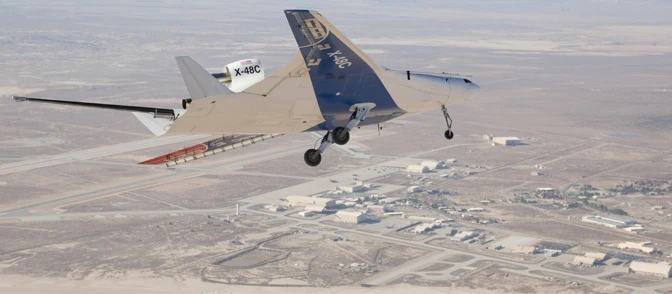 In flight: NASA's X48-C Blended Wing Body prototype (Photo: NASA/Carla Thomas)