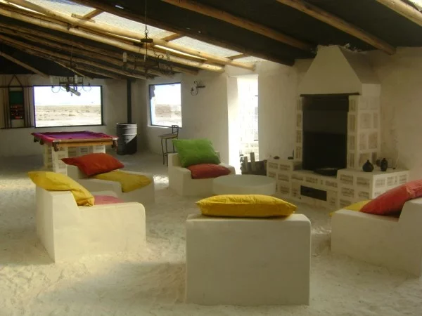 The walls, floors, ceilings, and even some of the furnishings such as chairs, tables, beds and sculptures are all made of salt
