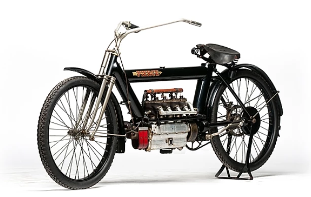 Pierce bikes were expensive to produce and cost more to build than they sold for, with the Pierce Motorcycle Company ceasing production in 1914 with less than 500 Pierce 4s built. This first year 1909 Pierce 4 (Lot F36) is an older restoration is estimated to fetch between $100,000 and $125,000