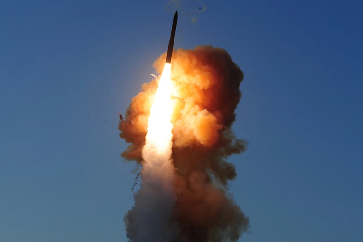 A dummy target was launched by an ICBM similar to this one before being destroyed by a "two-shot salvo"