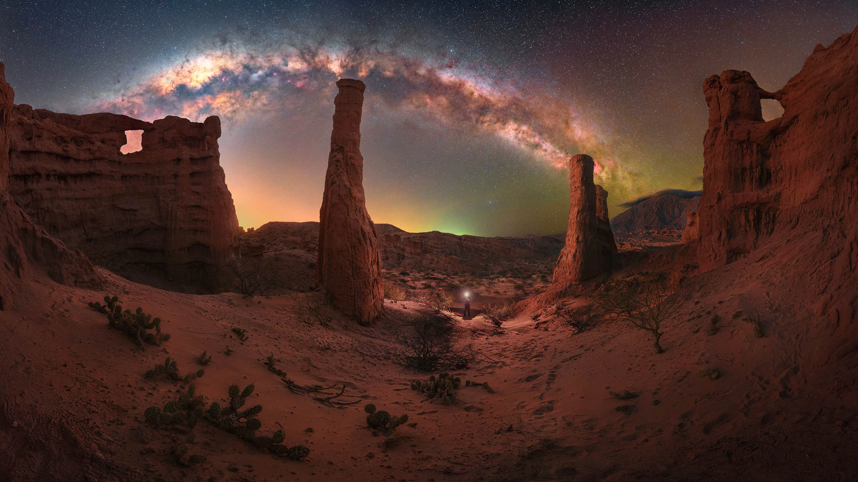 Cafayate Star Factory by Gonzalo Santile, shot in Argentina. The arch of the Milky Way appears to be steaming out of a rocky chimney in the Cafayate Desert