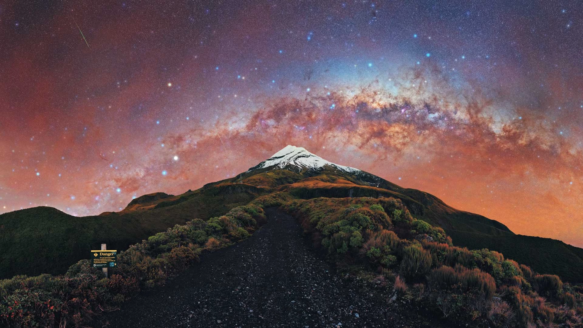 Galactic Kiwi. The Milky Way sets over Mount Taranaki, New Zealand, while stray shooting stars whiz overhead