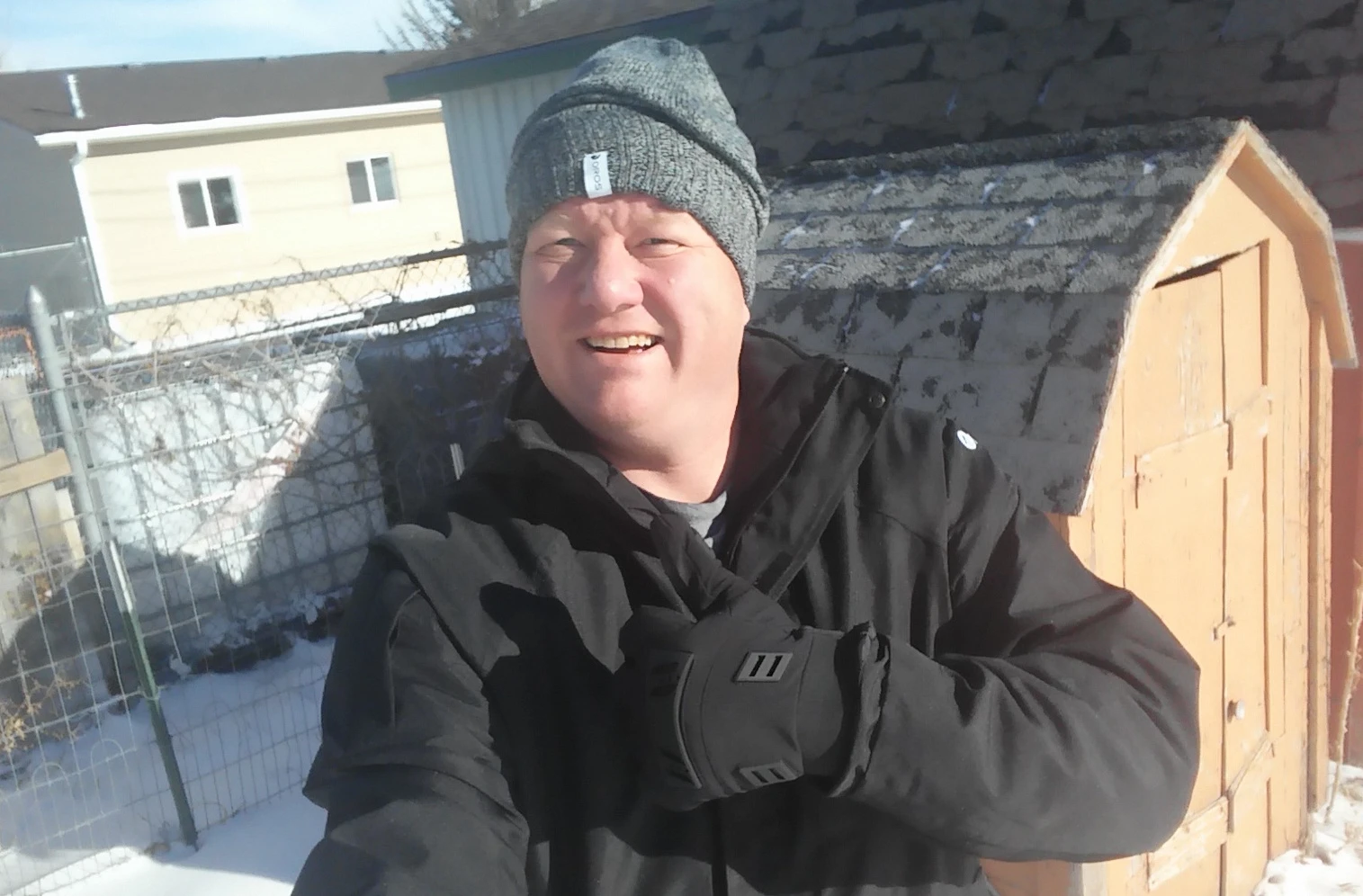 Oros' NASA-inspired winter gear copes well with chicken feeding duties in the depths of a Wyoming winter