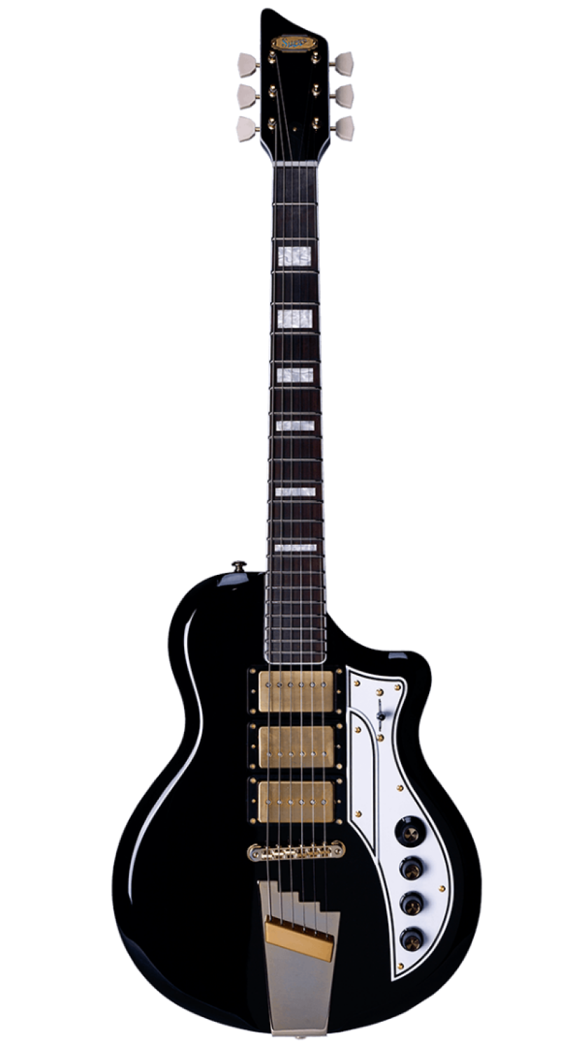 New features of the 2019 Tri Tone include a set-neck construction, 22 frets, tone-o-matic bridge and improved upper fret access