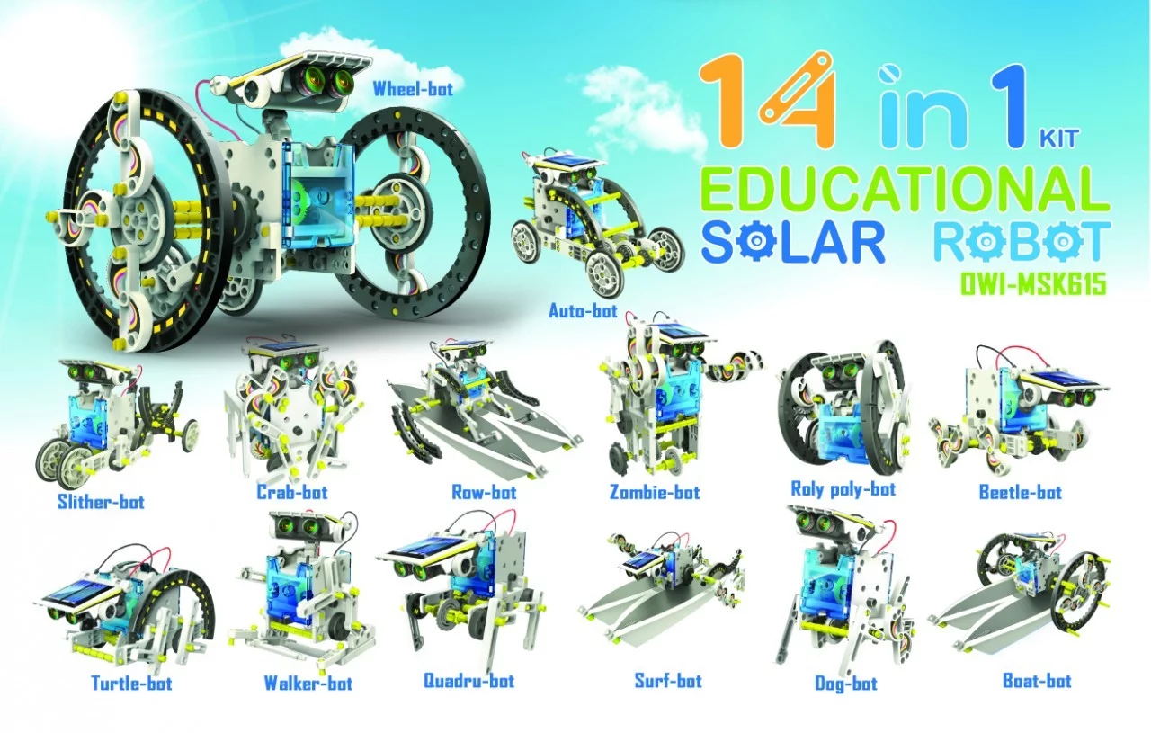 The 14 models that can be built with the 14 in 1 Educational Solar Robot Kit