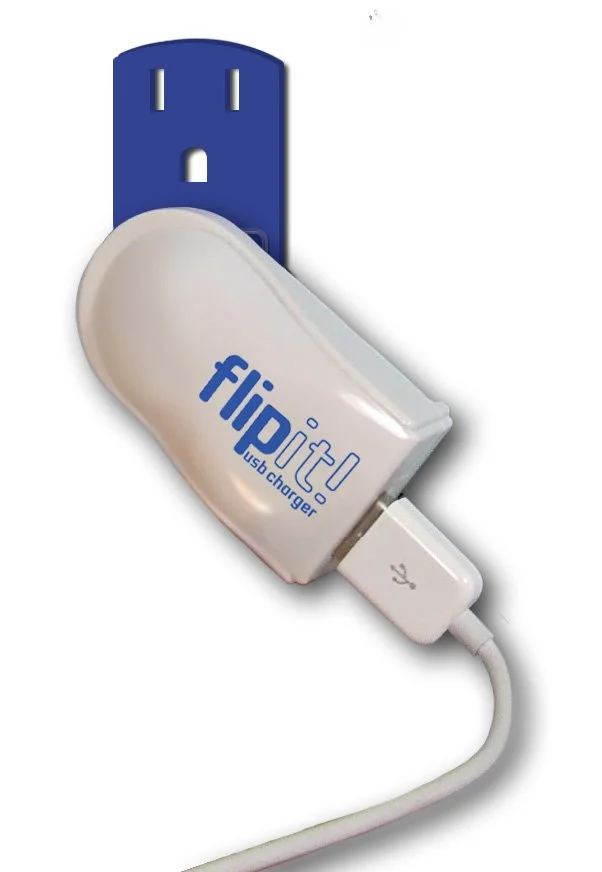 The Flipit is a charging device that draws power from electrical outlets that are already in use