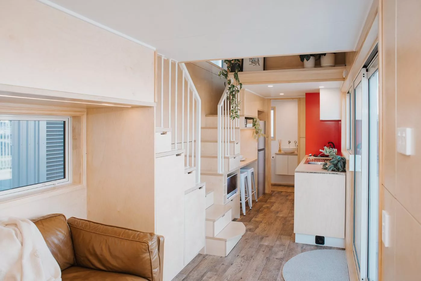 The Babbalucci's compact interior is dominated by a large split staircase that offers easy access to the bedrooms and has lots of integrated storage space