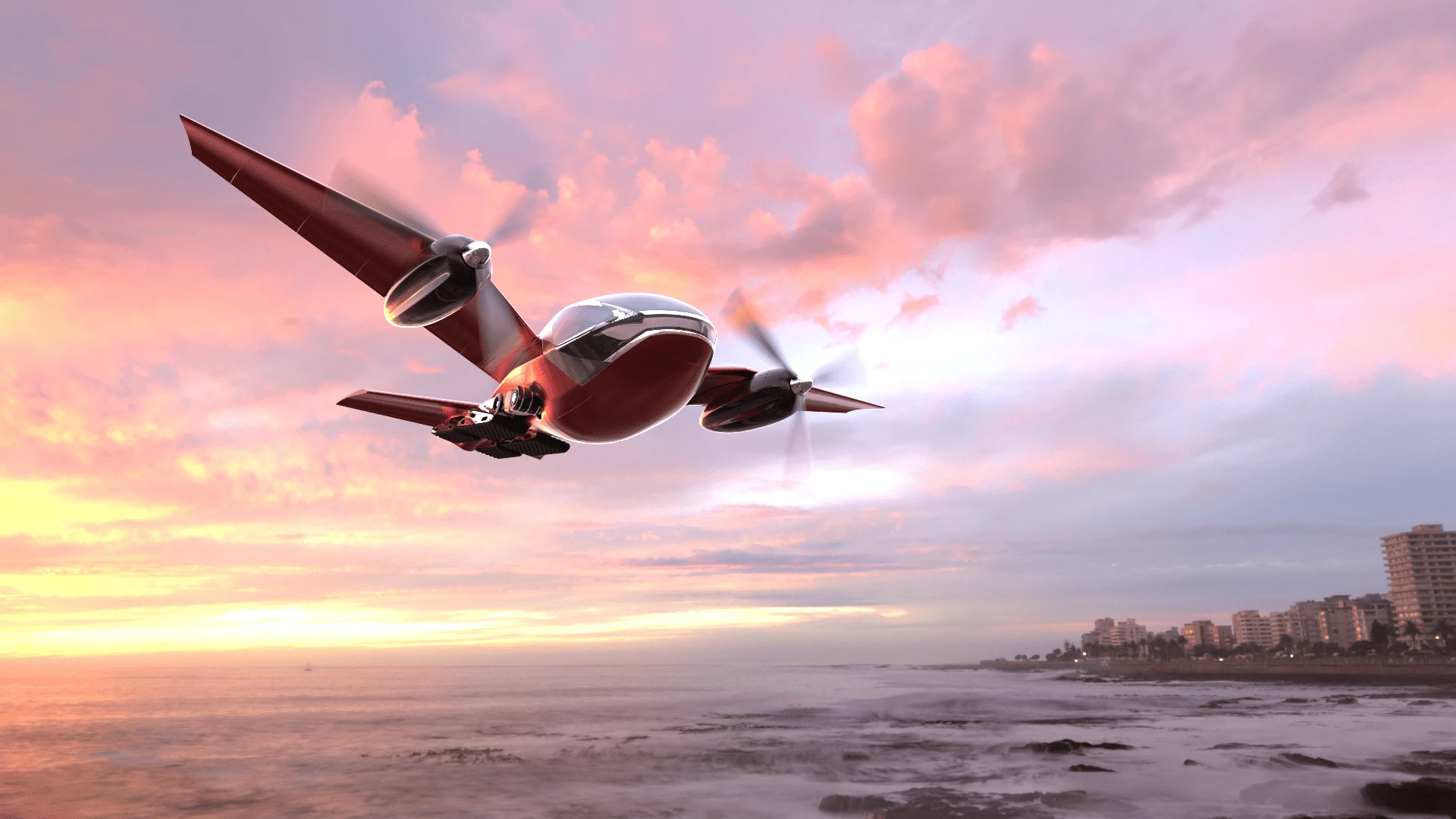 In flight, the legs and tracks stow against the tail to reduce drag