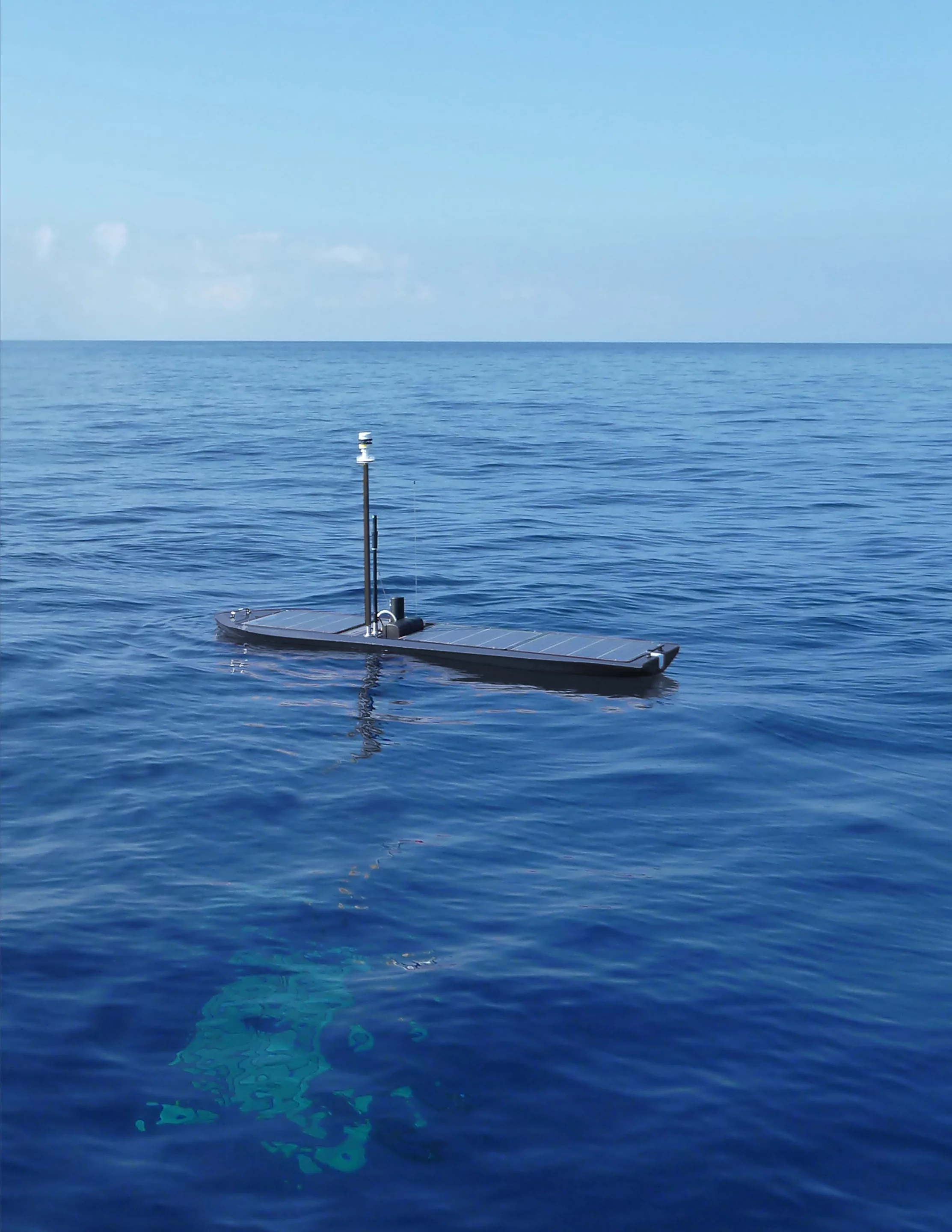 The SV3, with its wave propulsion platform visible in the water beneath it