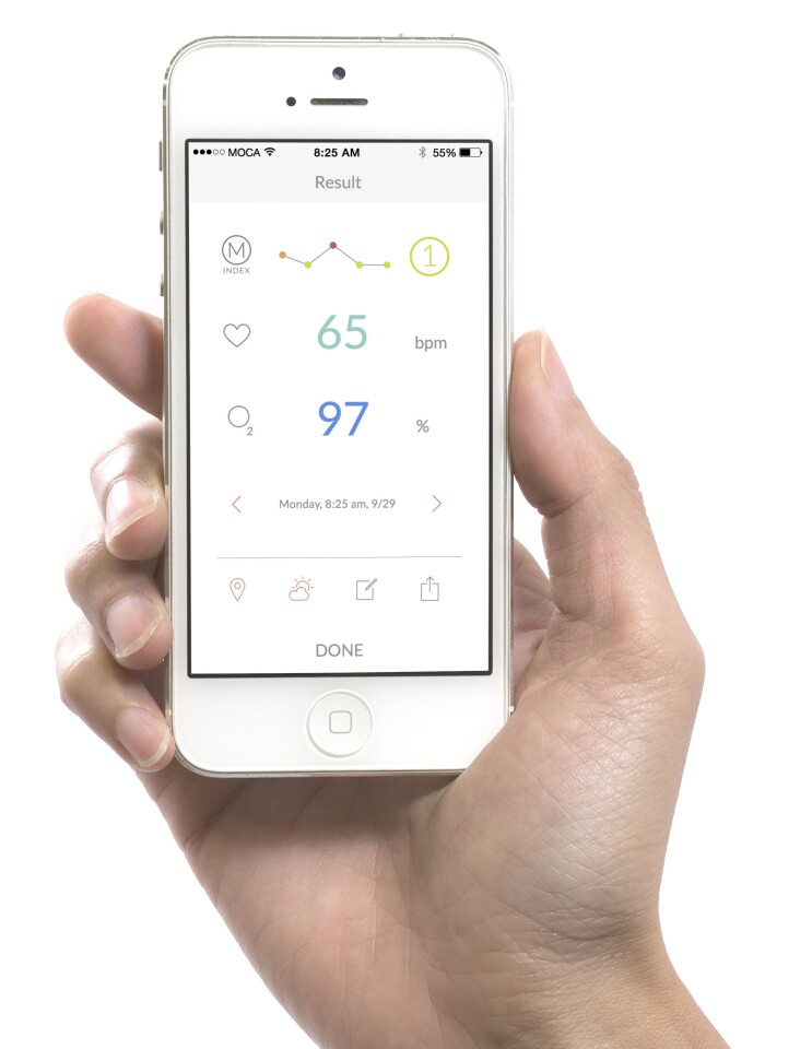 Data is displayed in real time via an app on a wirelessly-linked iOS or Android mobile device