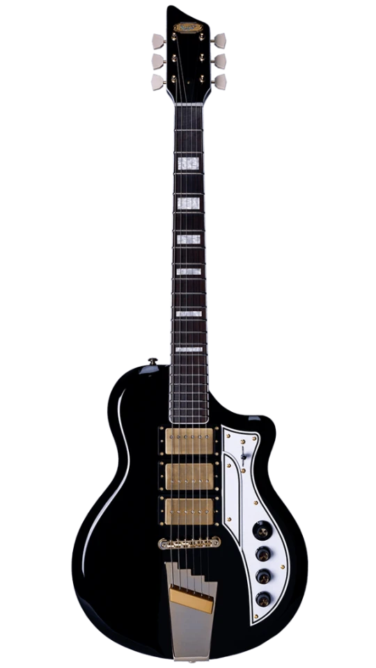 New features of the 2019 Tri Tone include a set-neck construction, 22 frets, tone-o-matic bridge and improved upper fret access