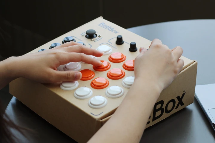 All of the Beatbox components are mounted to reinforced cardboard housing