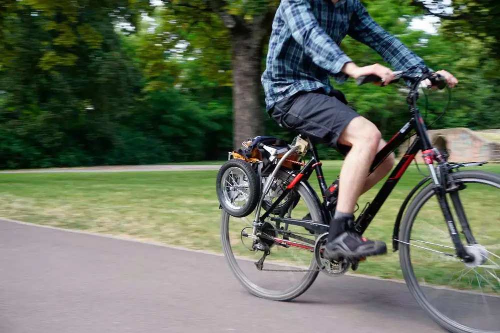 The Trenux trailer folds up and out of the way for easy travel