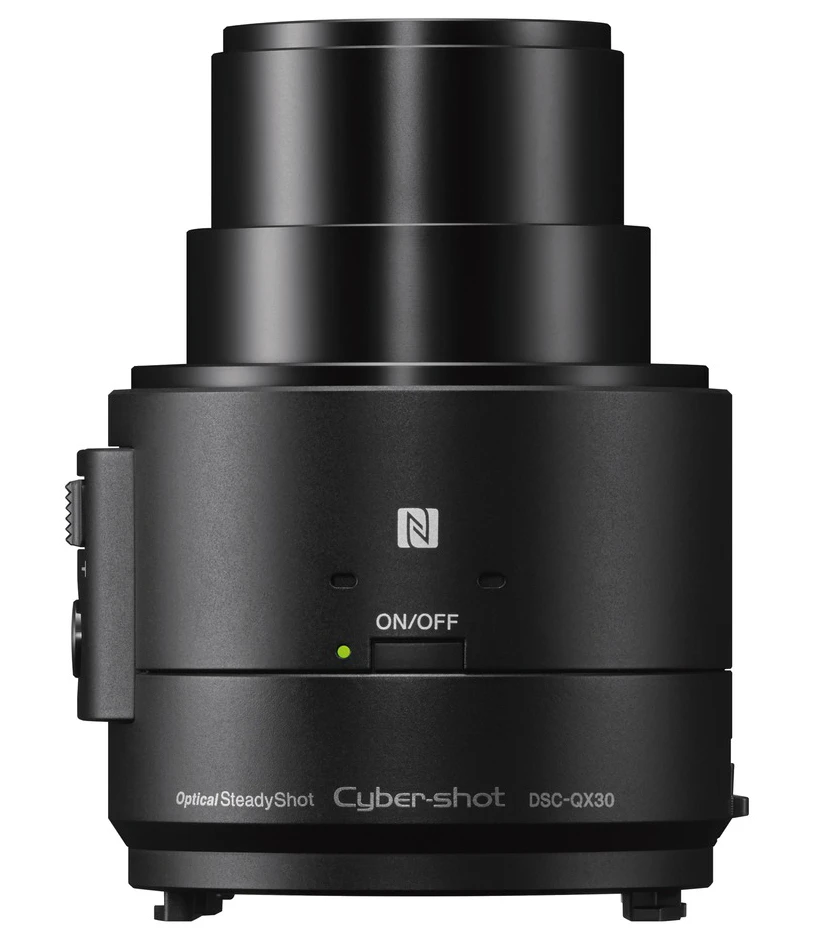 The zoom lens on the Sony DSC-QX30 is a 24-720-mm equivalent