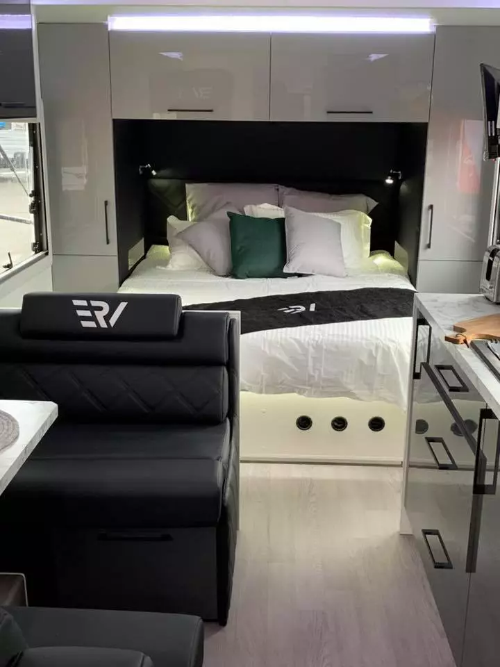 The ERV will have several floor plans; this one includes an open bedroom area and central dinette and kitchen