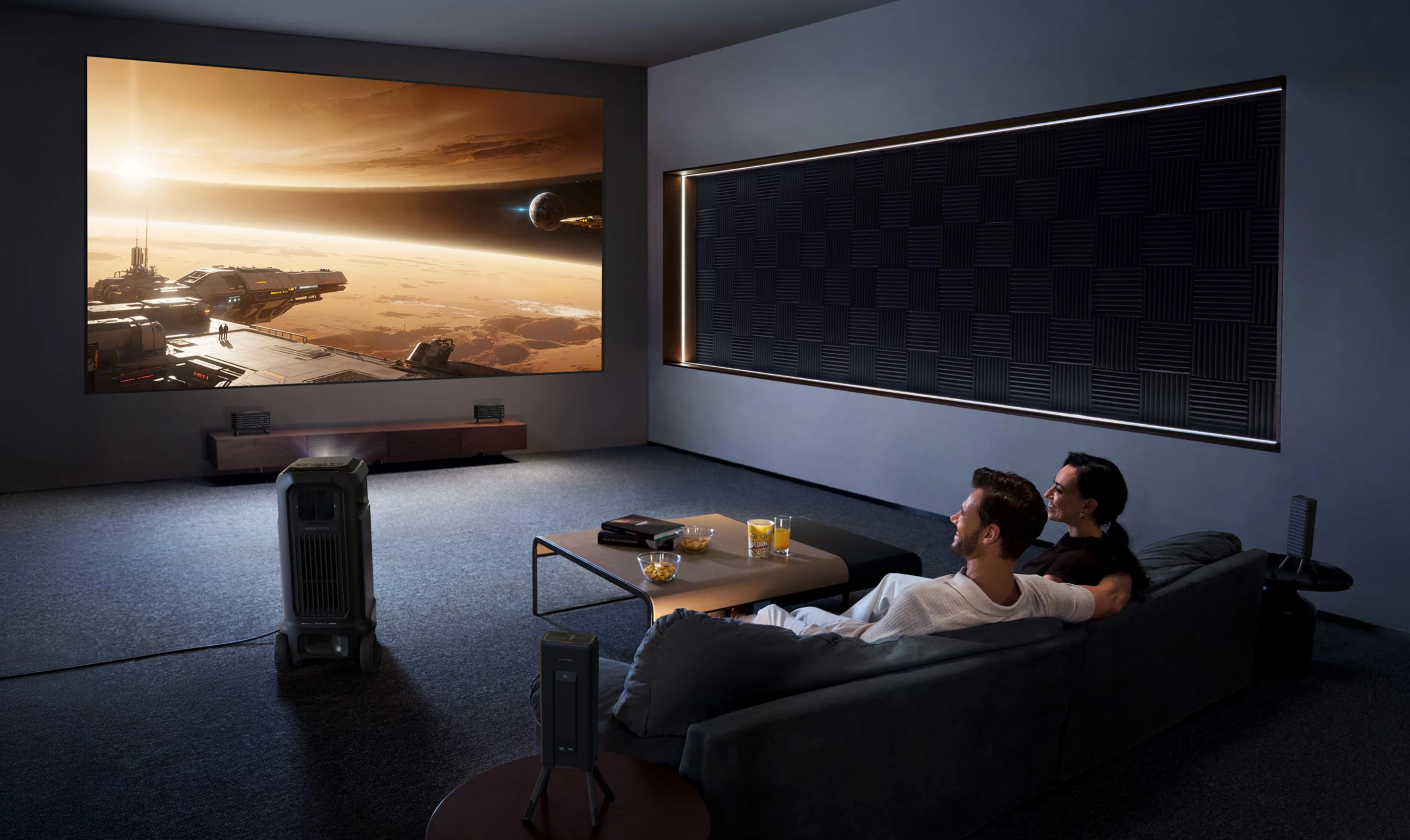 The Soundcore Nebula X1 Pro is good for indoor use too, and rocks a powerful 7.1.4 sound system that includes four wireless satellite speakers