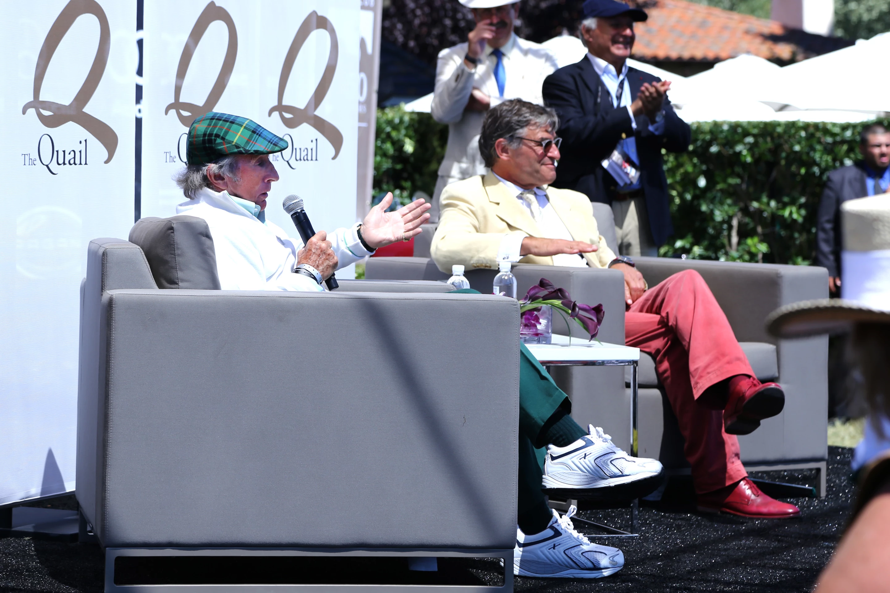 Jacky Stewart, in the plaid hat, addressed how the actor who played Niki Lauda in the movie Rush did a better job than Niki Lauda himself (Photo: Angus MacKenzie/Gizmag.com)