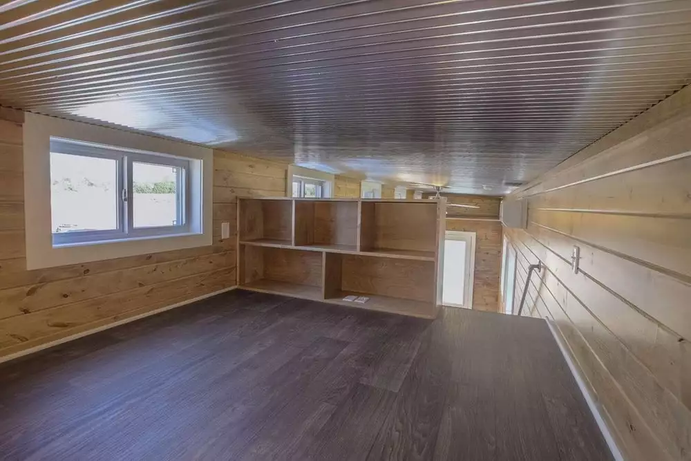 The container home's upstairs sleeping loft