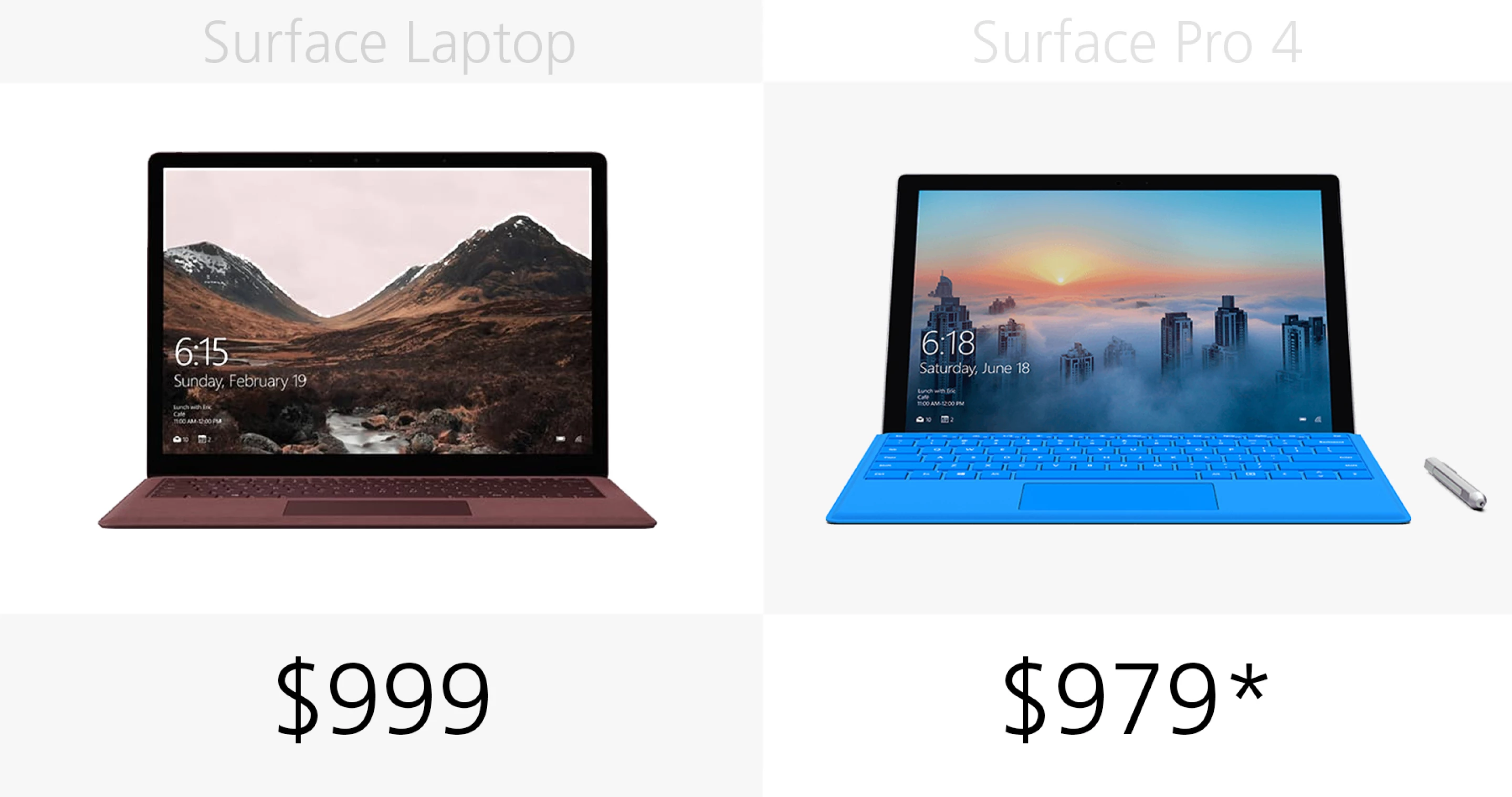 Microsoft Surface Laptop vs. Surface Pro 4