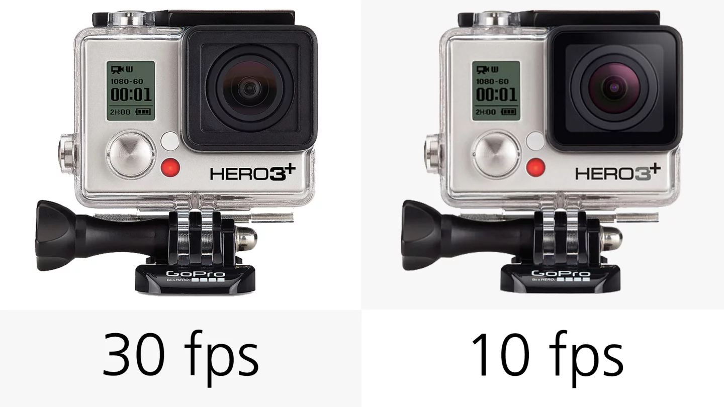 The GoPro Hero3+ Black shots stills at 30 fps, but the Silver is limited to 10 fps