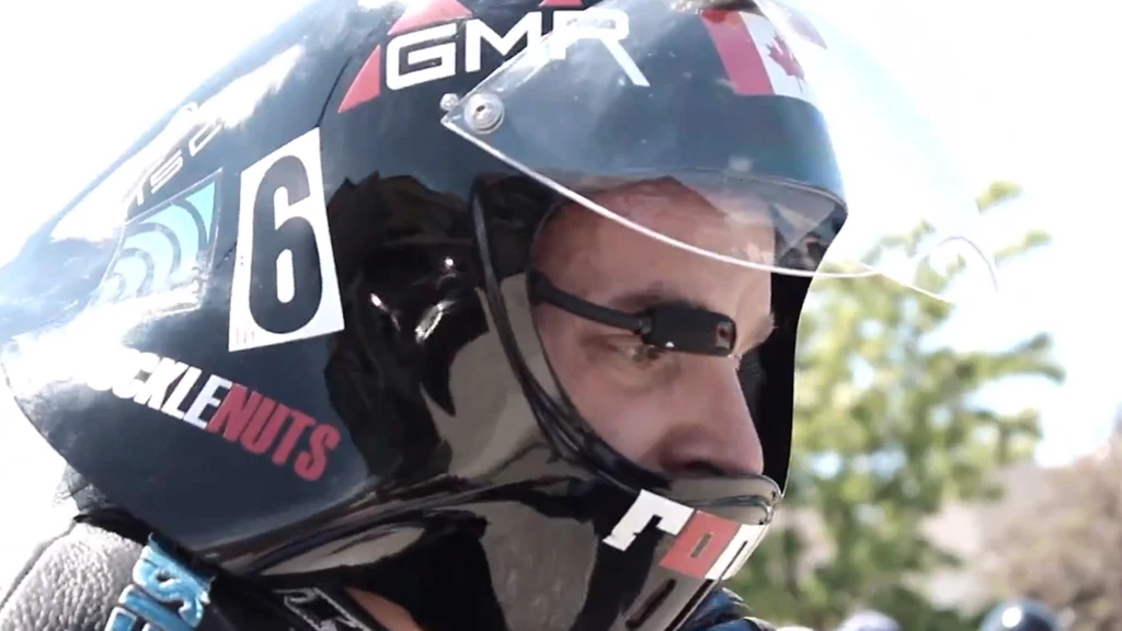 The prototype HUD slotted into the helmet Erban wore on his record-breaking run