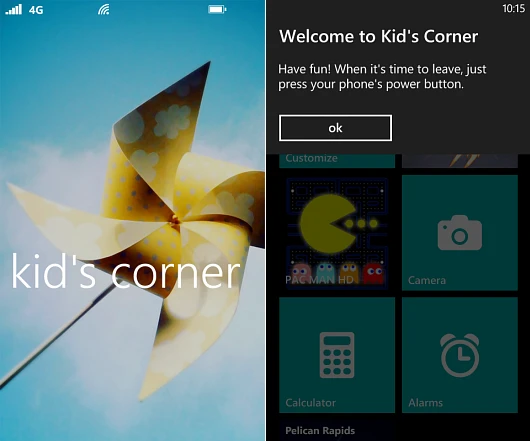 The kid's corner feature gives your child their own profile of items you specify