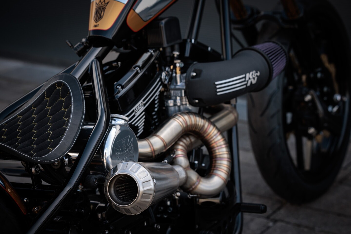 A craftsman in Indonesia created a tightly wound two-into-one exhaust, specifically for this build
