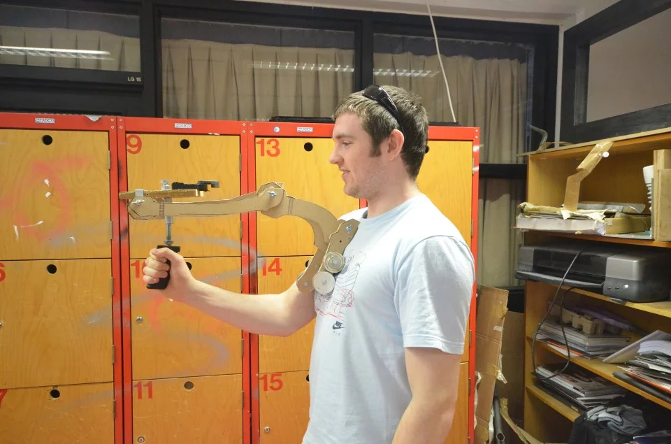 Testing a wooden construction model of the Duopod for size