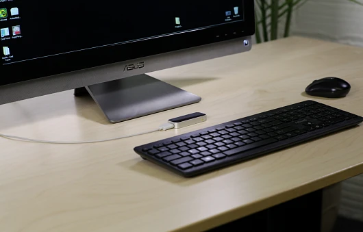 The Leap Motion controller sits in front of your computer screen for easy access