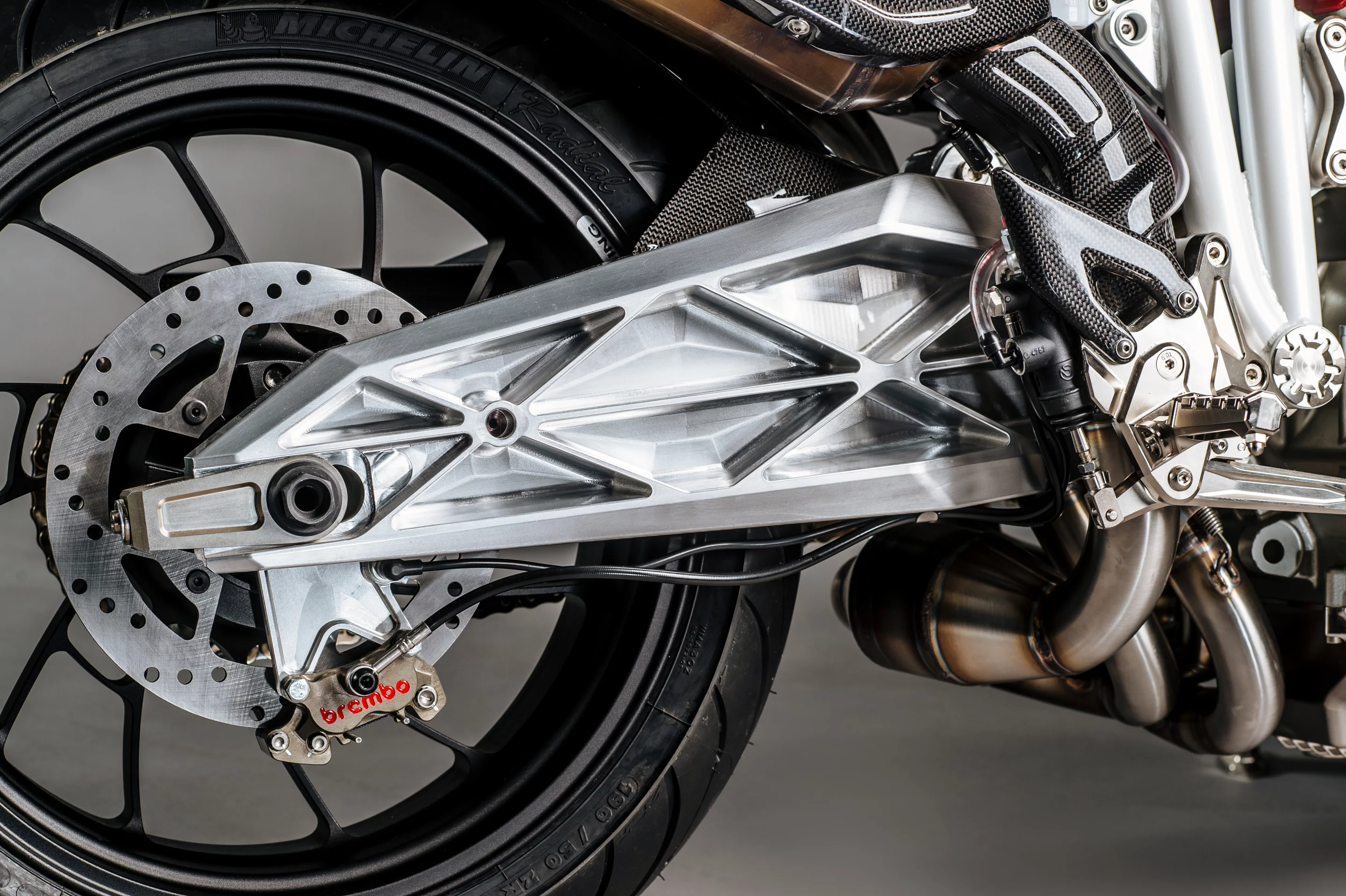 FGR Midalu: machined aluminum swingarm is a work of mechanical art